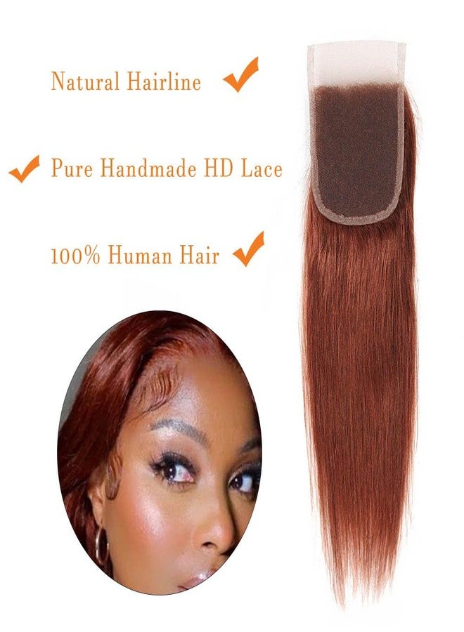 ijoy Human Hair Bundles with Closure Straight 12 14 16 +C12 Inch Brazilian Reddish Brown 3 Bundles with 4x4 HD Lace Closure Free Part 33# Color - Image 5